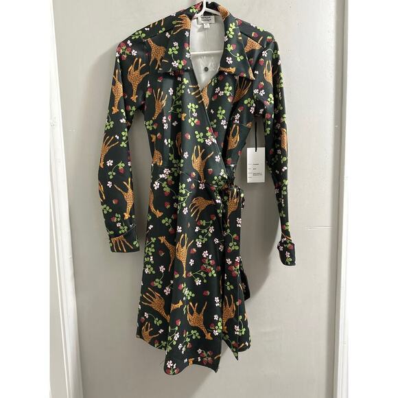 Unique Vintage Giraffe & Strawberry Print Wrap Dress‎ Medium - Picture 2 of 6